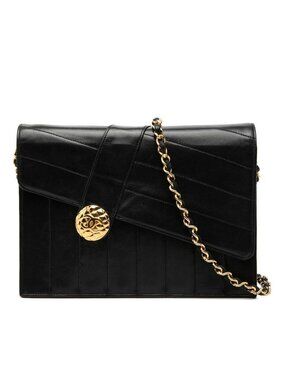 Chanel CC Logo Chain Flap Shoulder Bag Black Lambskin